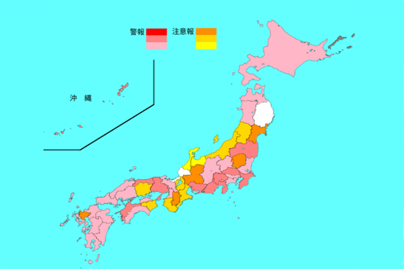 2023年11月1日時点のインフルエンザ流行レベルマップ©国立感染症研究所