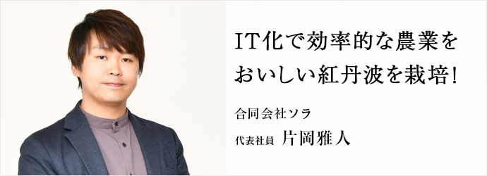 IT化で効率的な農業を　おいしい紅丹波を栽培！
合同会社ソラ 代表社員 片岡雅人